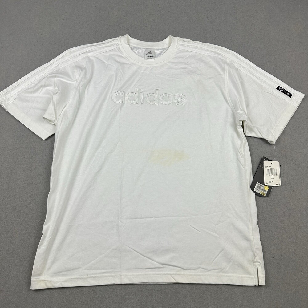 Vintage Adidas Shirt Men Extra Large White Embroidered Spellout Linear XL Y2K *